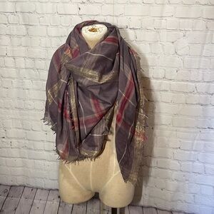 Plaid square blanket scarf gold, red brown